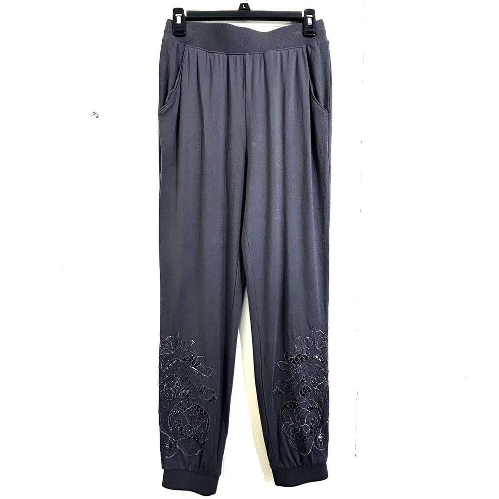 Express Women Joggers Sweatpants Size XS Lounge Pants Gray Embroidered Floral